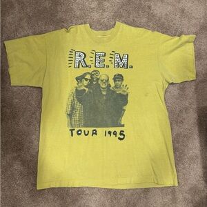 Vintage REM 1995 Monster Tour T-Shirt Yellow XL Concert Band Rock Single Stitch